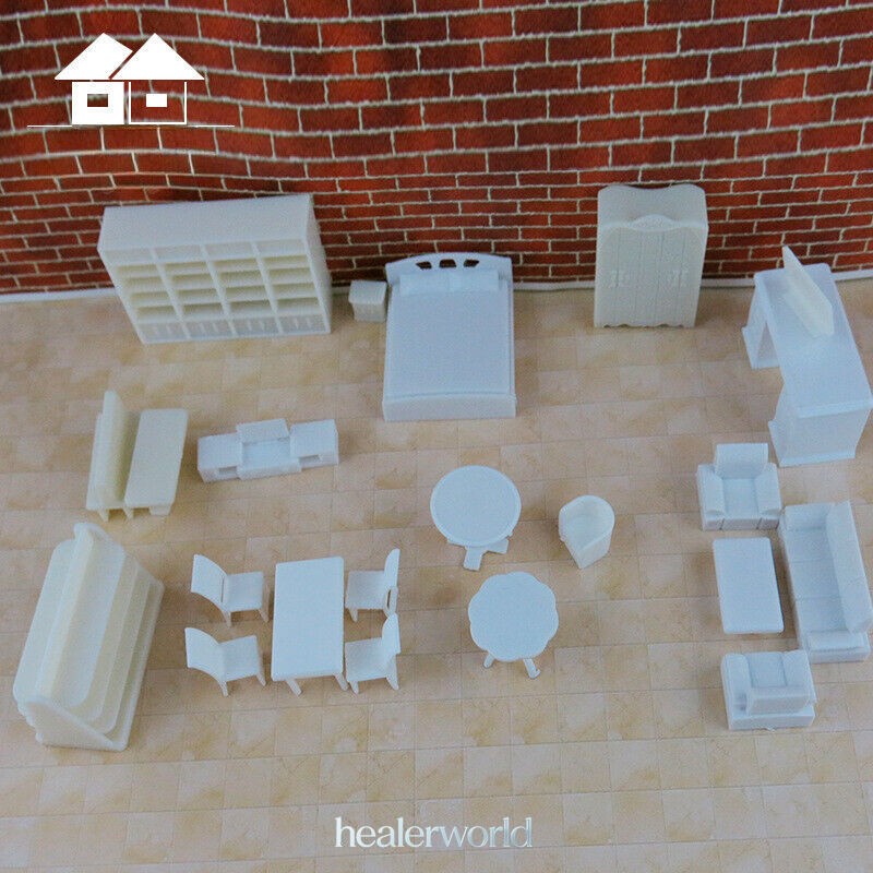 3Set 3D Printing 1:50 1:75 Scale Table Miniature Display Cabinet Bed Sofa Sand