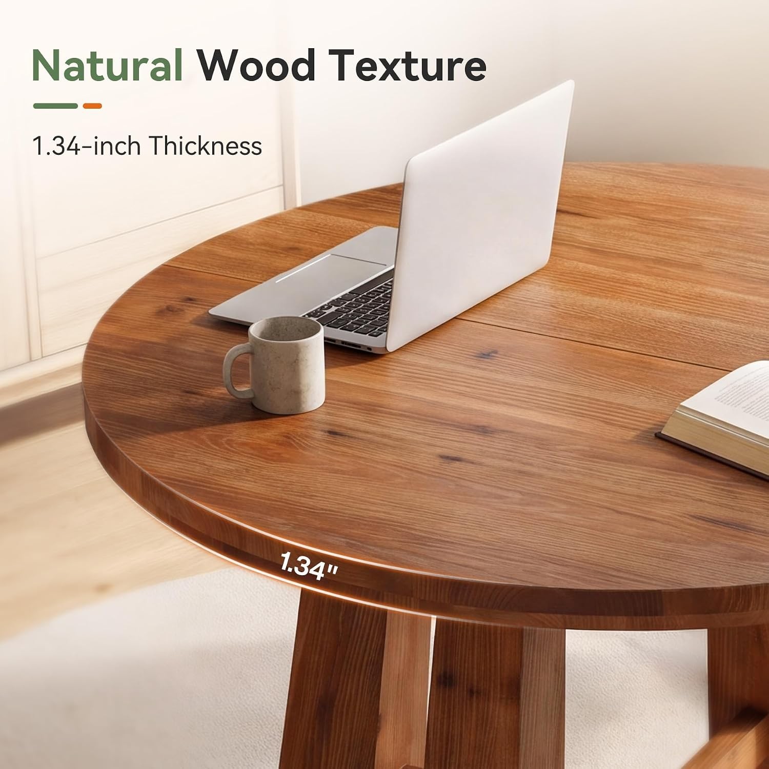 39.4" Solid Wood Round Dining Table Modern Small Kitchen Table for 2-4 People