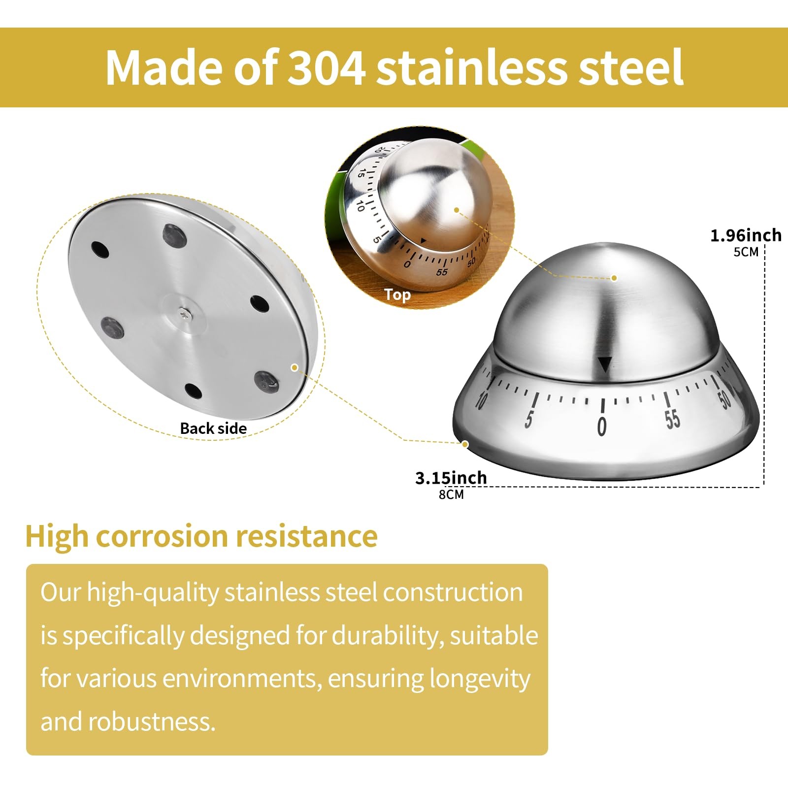 Mechanical Kitchen Timer, Wind Up 60 Minutes Manual Countdown for Silver Cone
