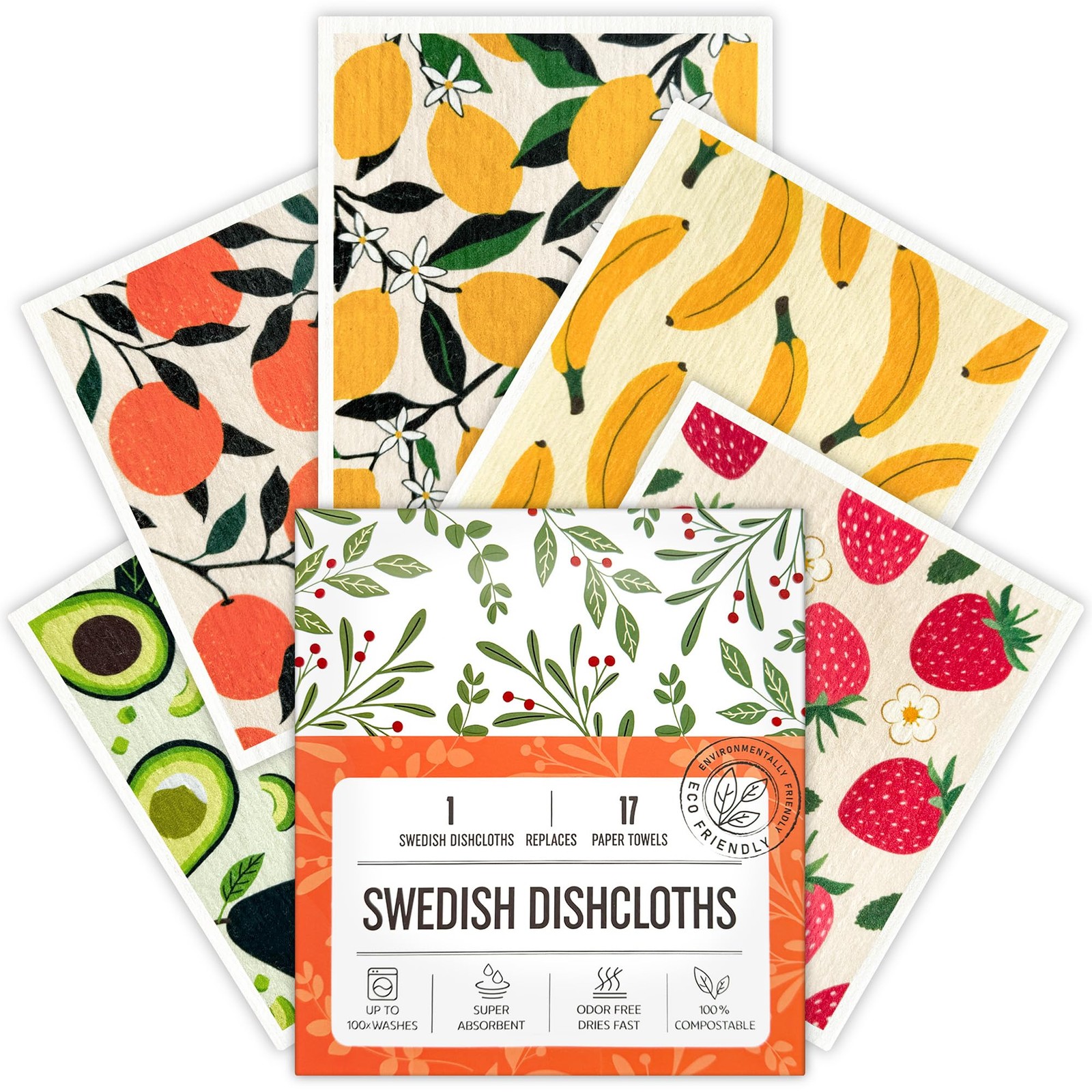 Swedish Dishcloths 5 Pack Reusable Absorbent Washable Kitchen Cleaning Cloths