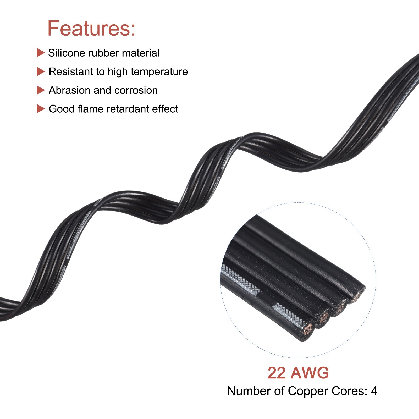 22AWG Silicone Ribbon Cable 4Pin Cable Flexible Silicone Wire 1.5m/4.9ft