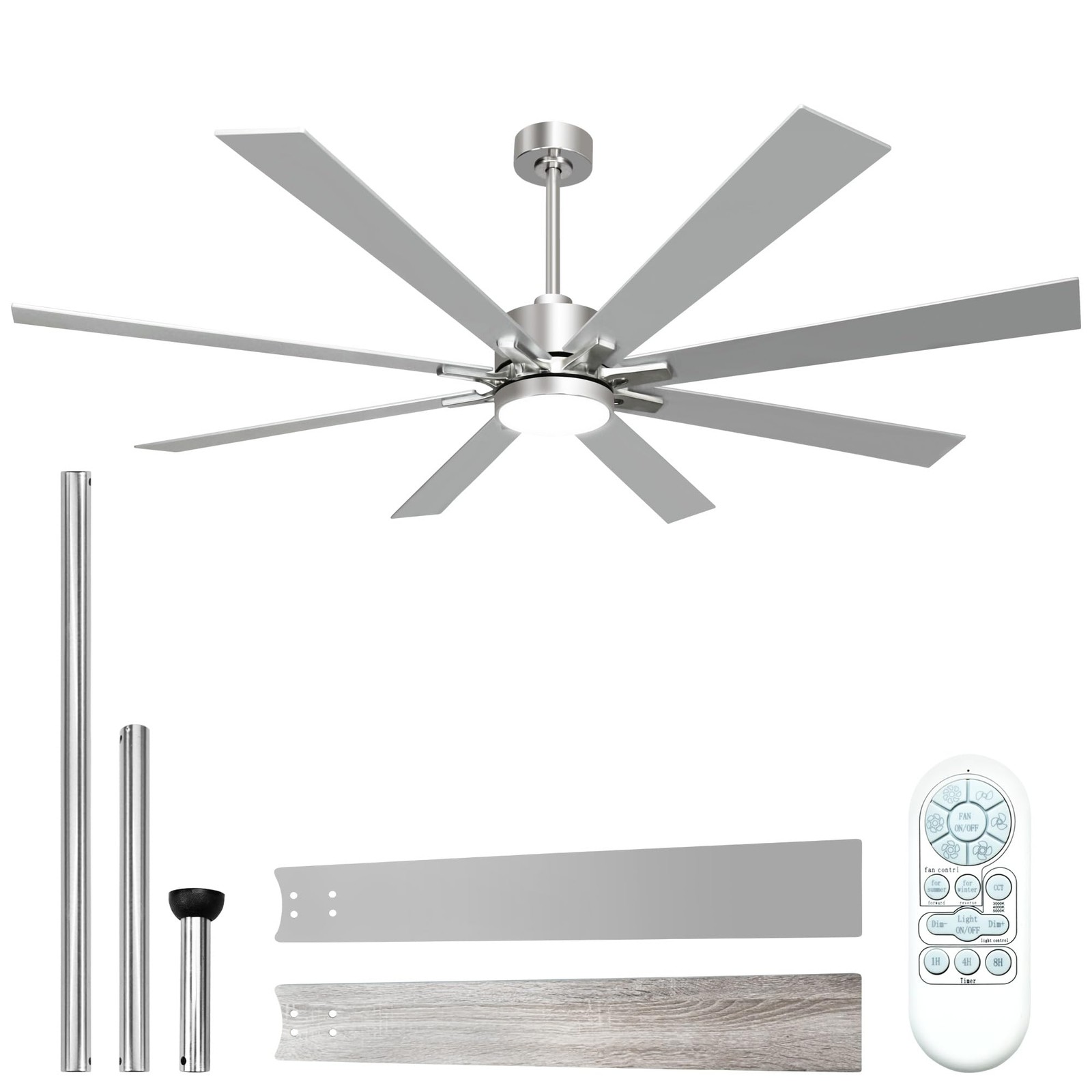 62 Inch Ceiling Fans with Lights and Remote, Large Nickel Ceiling Fan