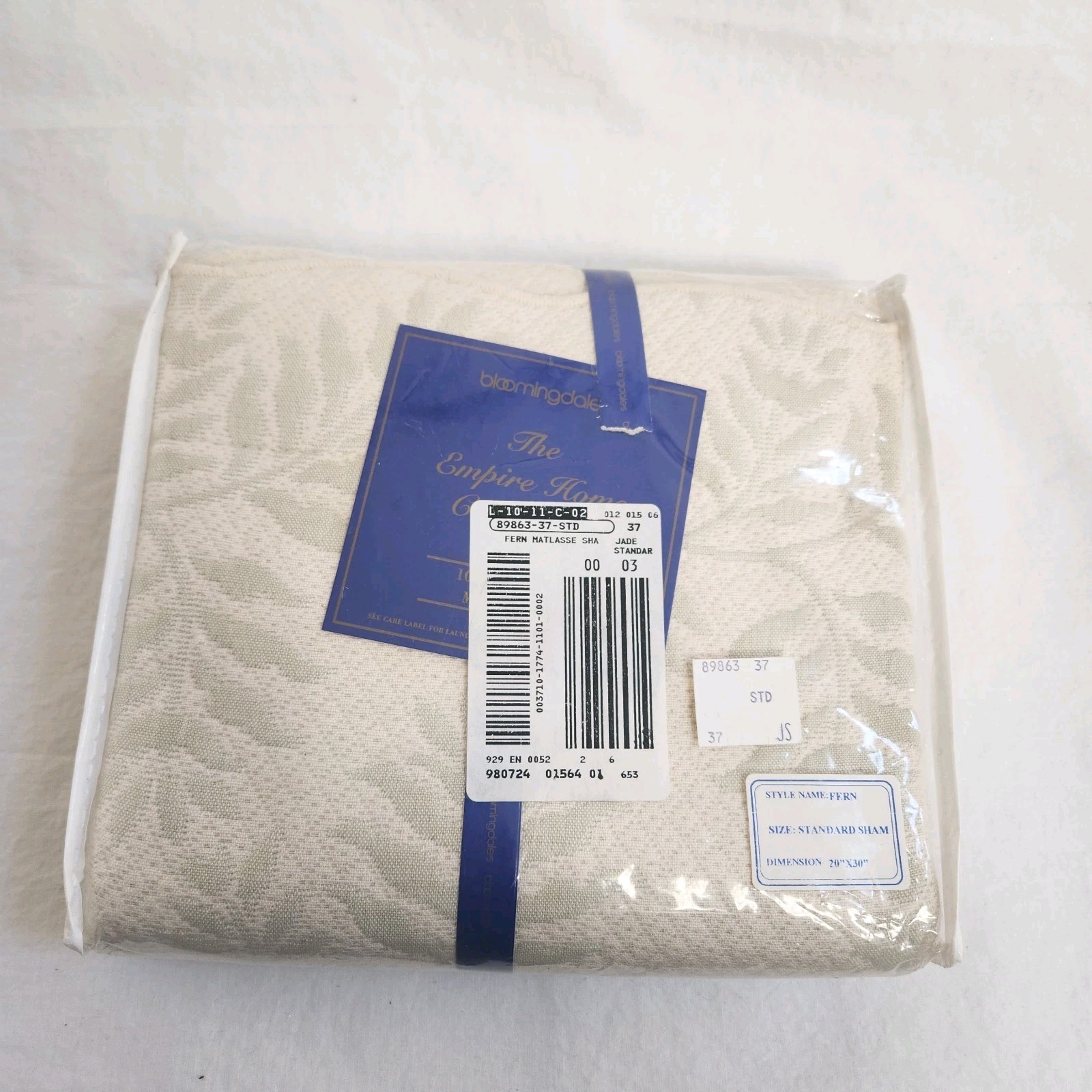 NEW Bloomingdale's Empire Home Fern Cotton Standard Pillow Sham Jade Green Leaf