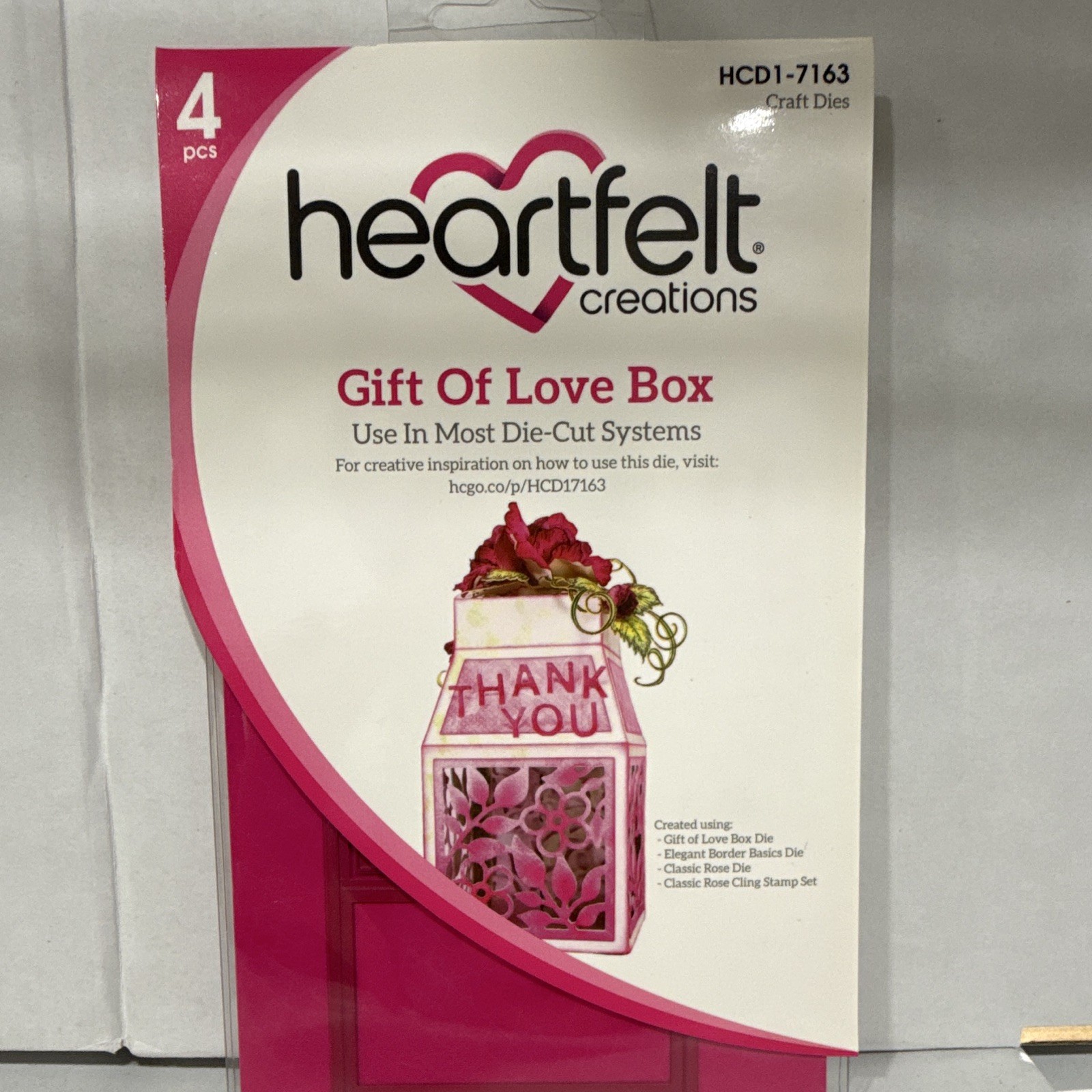 Heartfelt Creations Gift Of Love Box Cutting Dies Craft Set 4 pcs HCD1-7163