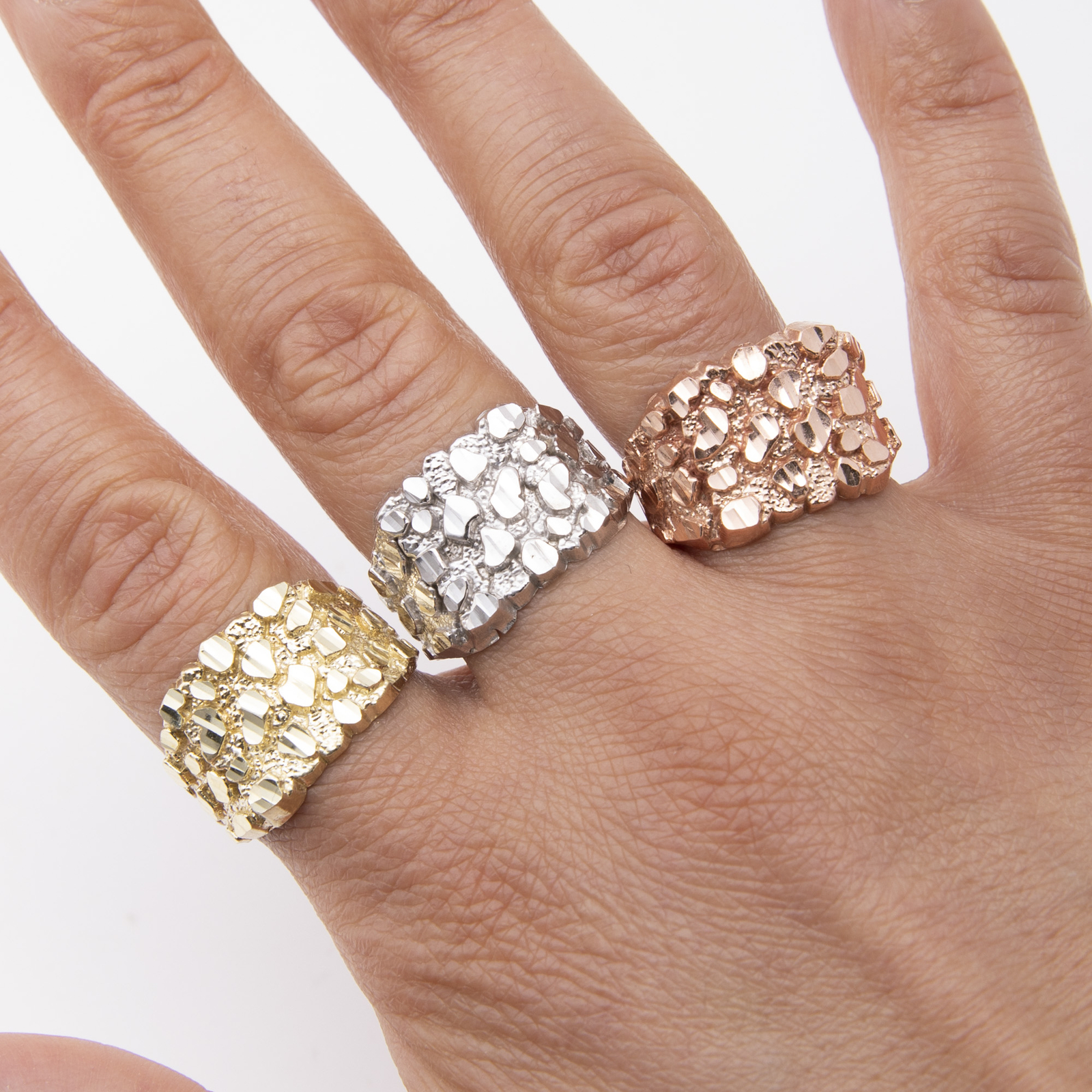 SOLID 14K Gold Large Square Nugget Ring Yellow White Rose Gold