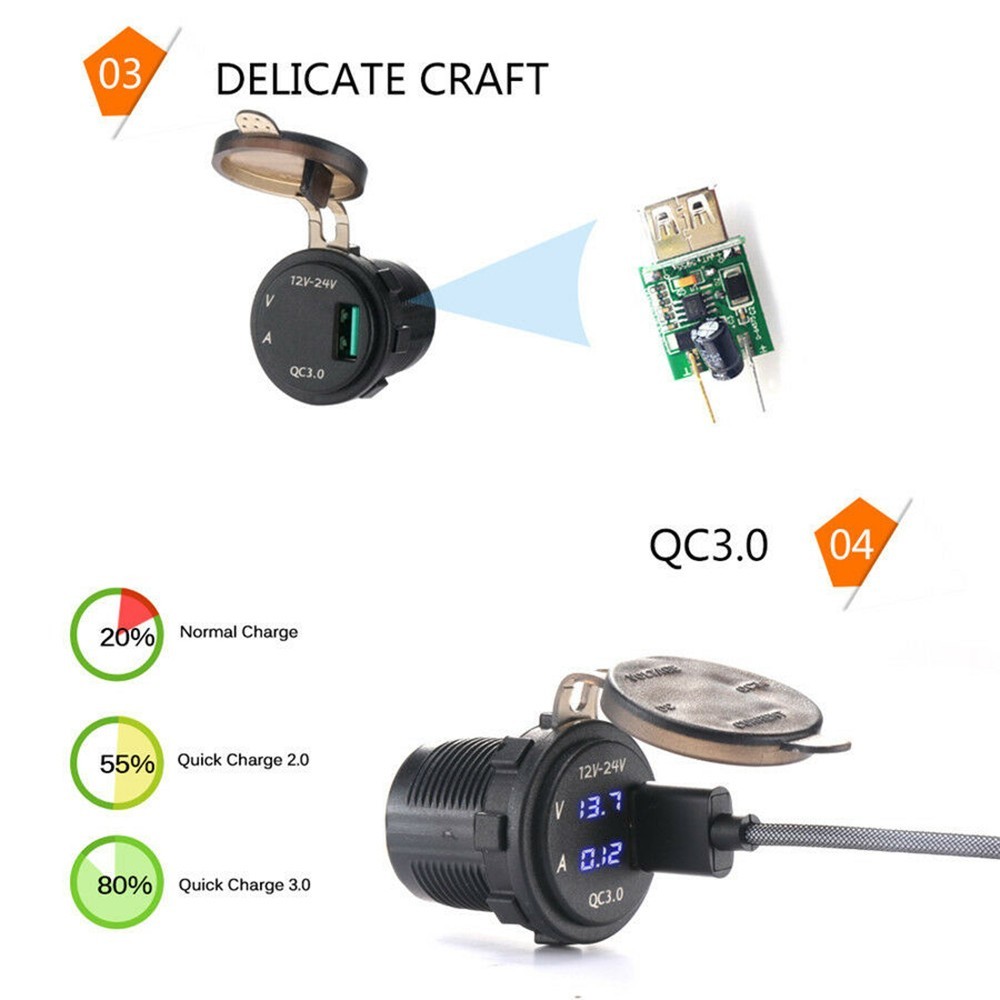 Blue Socket Motorcycle USB Fast Socket Volt Meter Waterproof Brand new