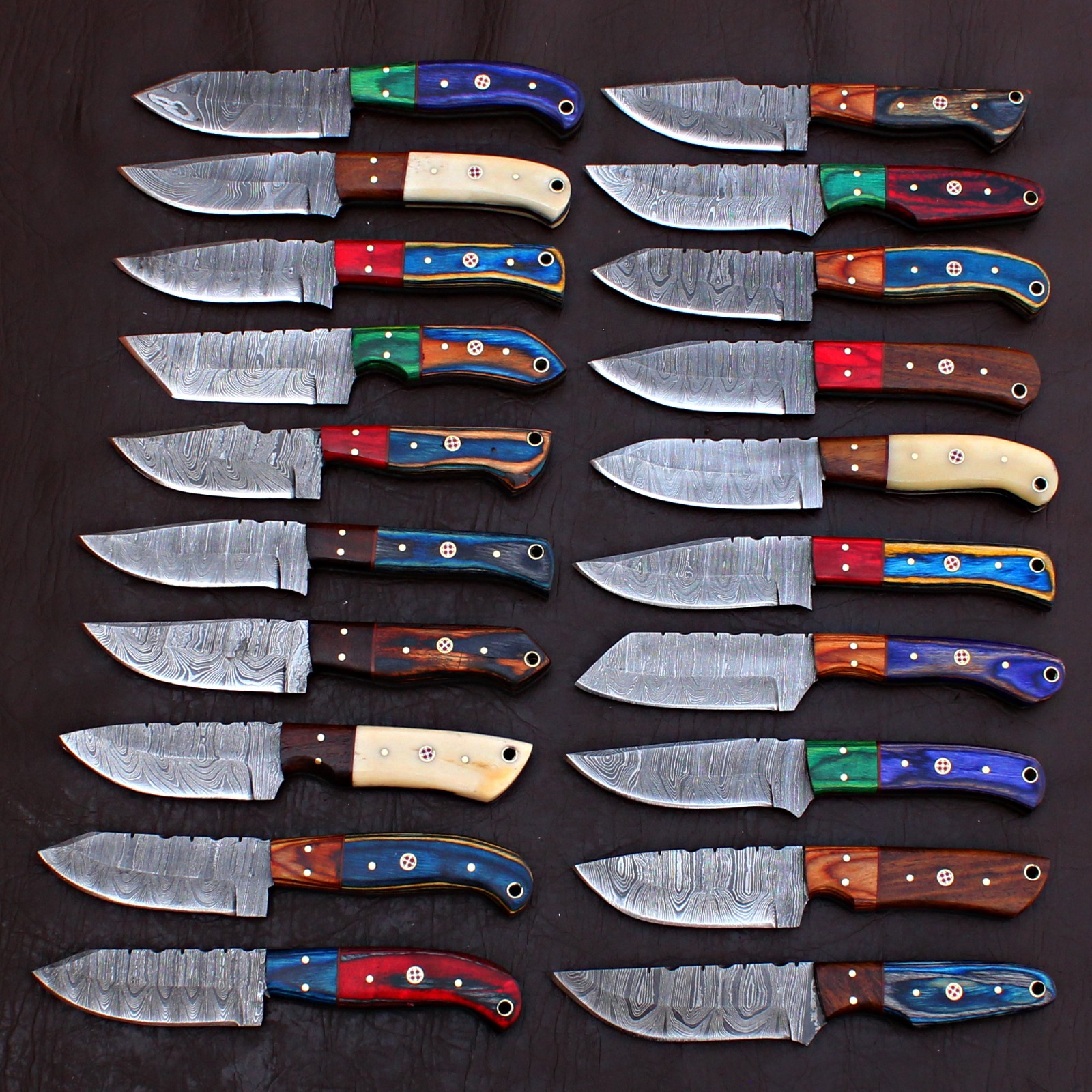 LOT OF 20 CUSTOM HANDMADE DAMASCUS STEEL HUNTING FULL TANG SKINNER EDC KNIFE 418