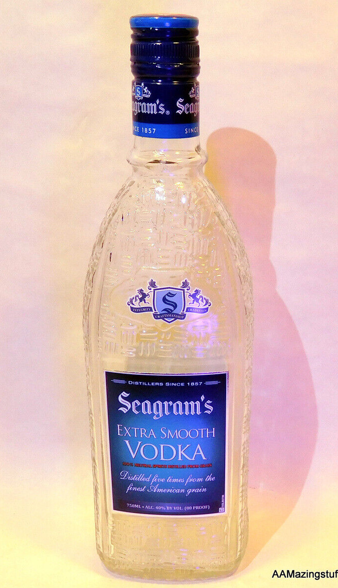 Seagram’s Extra Smooth EMPTY 750ml Vodka Bottle Clear Texture Glass 11" Tall DIY