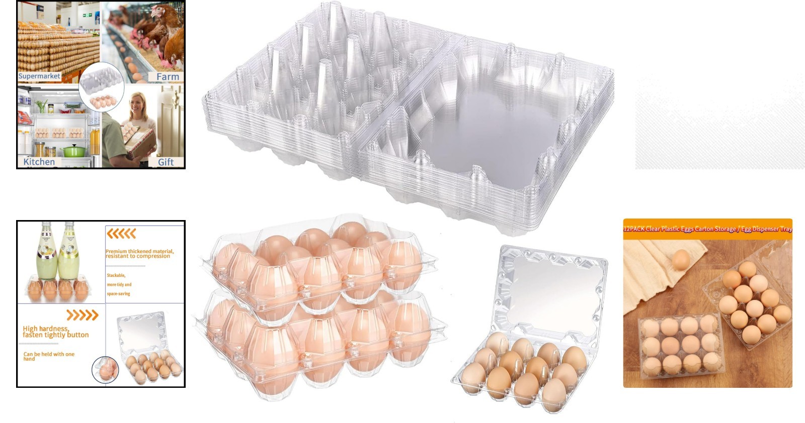 Space-Saving 12 Pack Egg Cartons - Clear Reusable Plastic for Safe Egg Storage