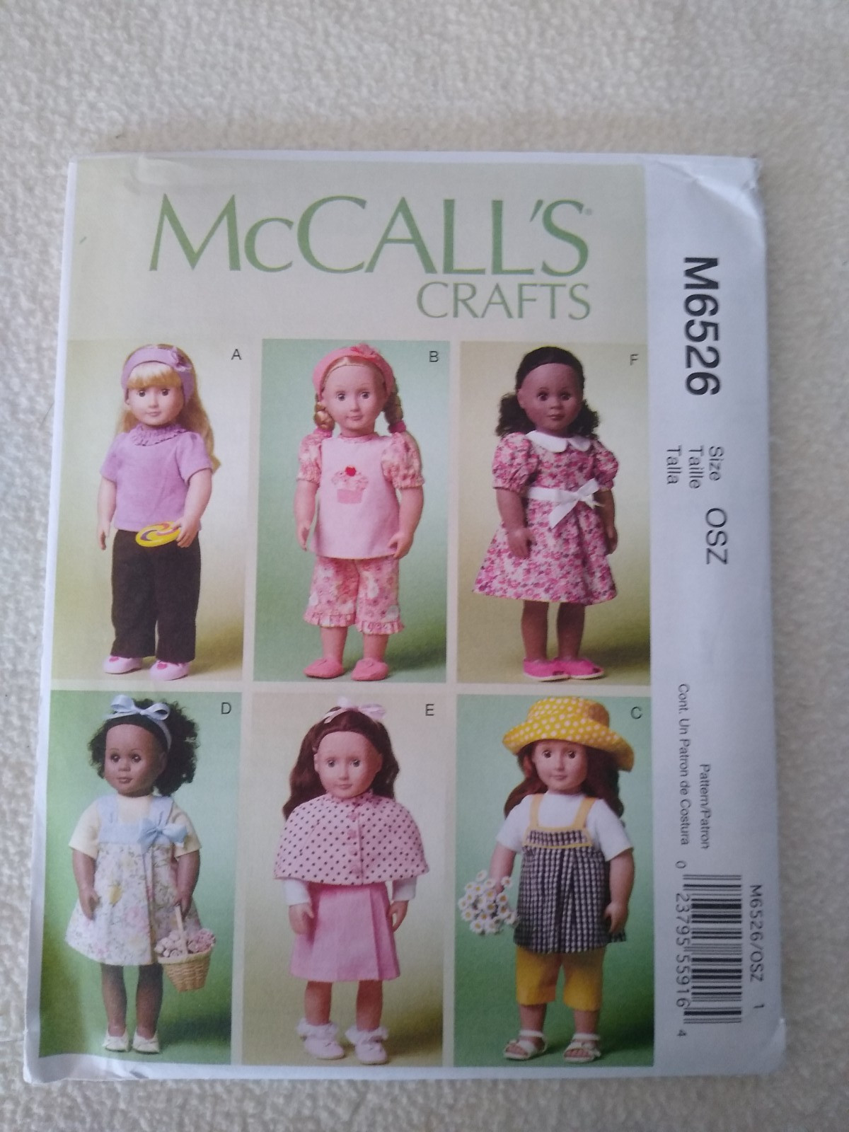 McCall's M6526 18" Doll Clothes 6 Wardrobe Outfits and Accessories Uncut