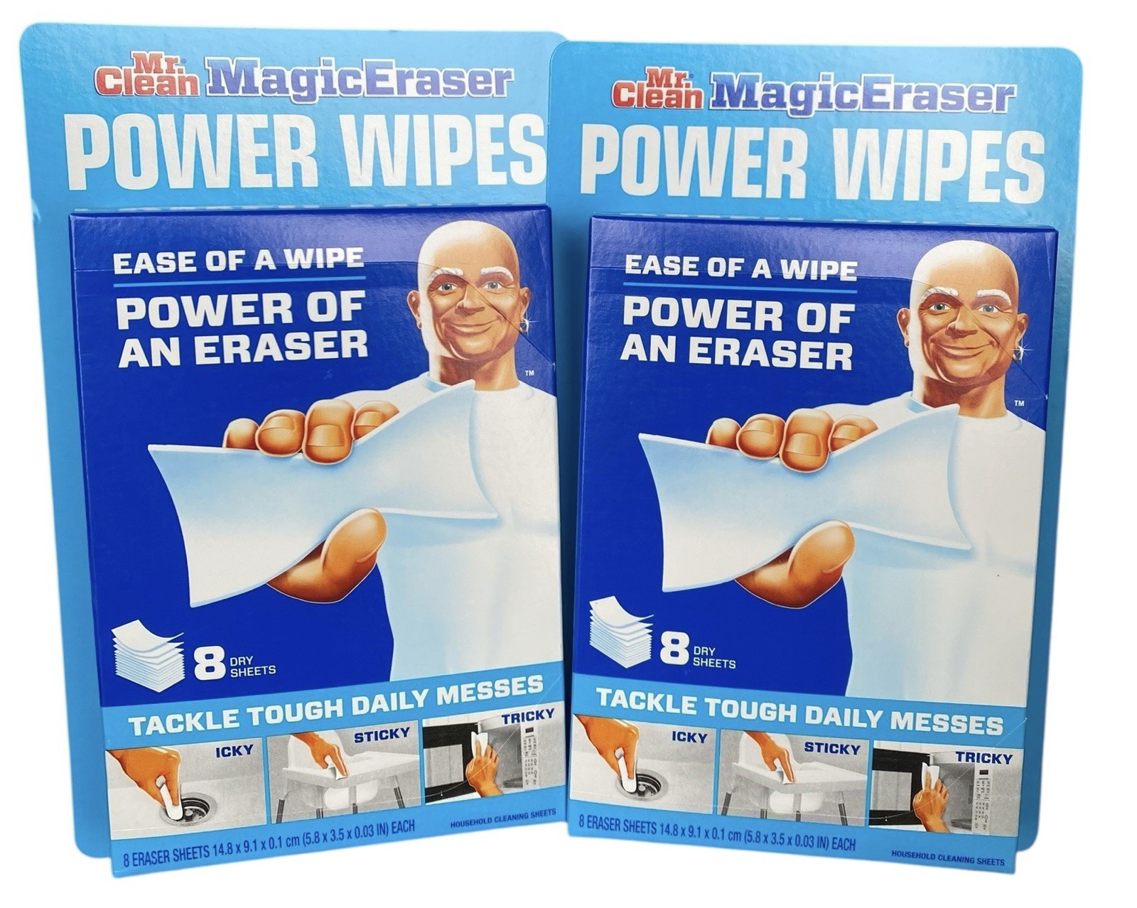 Mr. Clean Magic Eraser Power Wipes Thin Dry Sheets 8 Counts x 2 Boxes