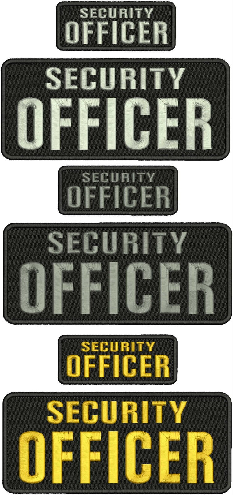 SECURITY OFFICER 6 EMBROIDERY PATCHES 4X10 AND 2X5'' HOOK ON BACK TAN ON BLACK