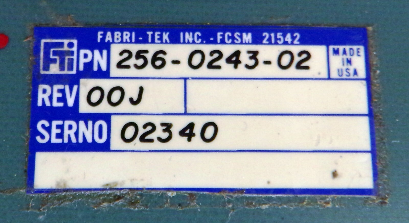 FABRI TEK MEMORY BOARD 256-0243-02
