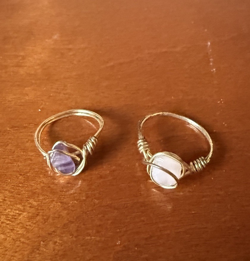 Handcrafted Wire Wrap Rings Natural Stones Purple Is 6.5 White 8.5 Boho Indie