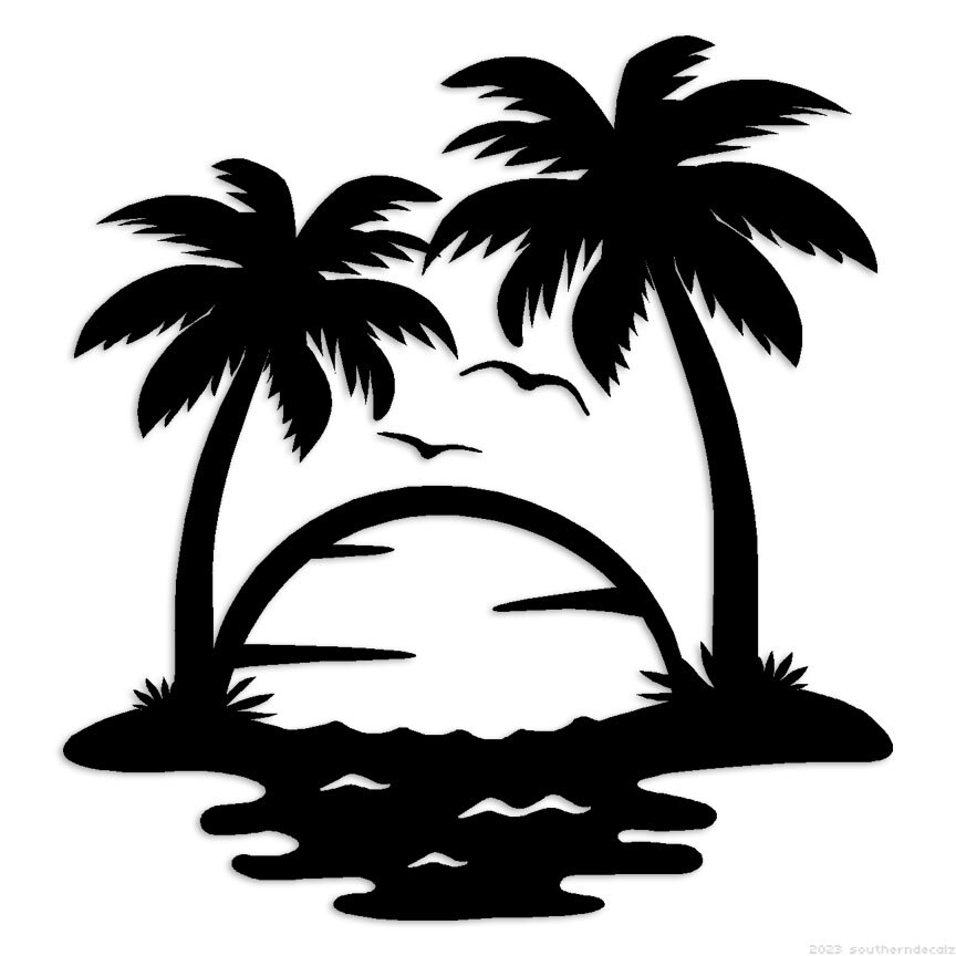 Tropical Sunset Seagulls - Decal Sticker - Multiple Colors & Sizes - ebn6439