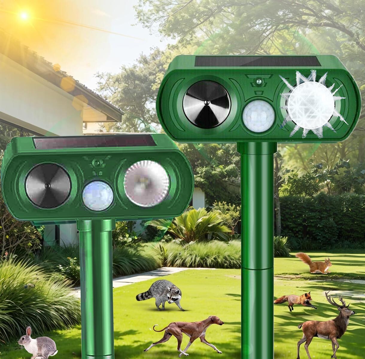 Solar Animal Repeller with LED Strobe Light Cat Deterrent Outdoor Deer Repellent
