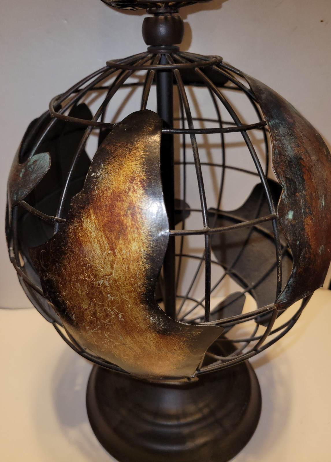 Metal Iron Double Globe Rustic Bronze Armillary Sphere 24" Tabletop Decor Vtg