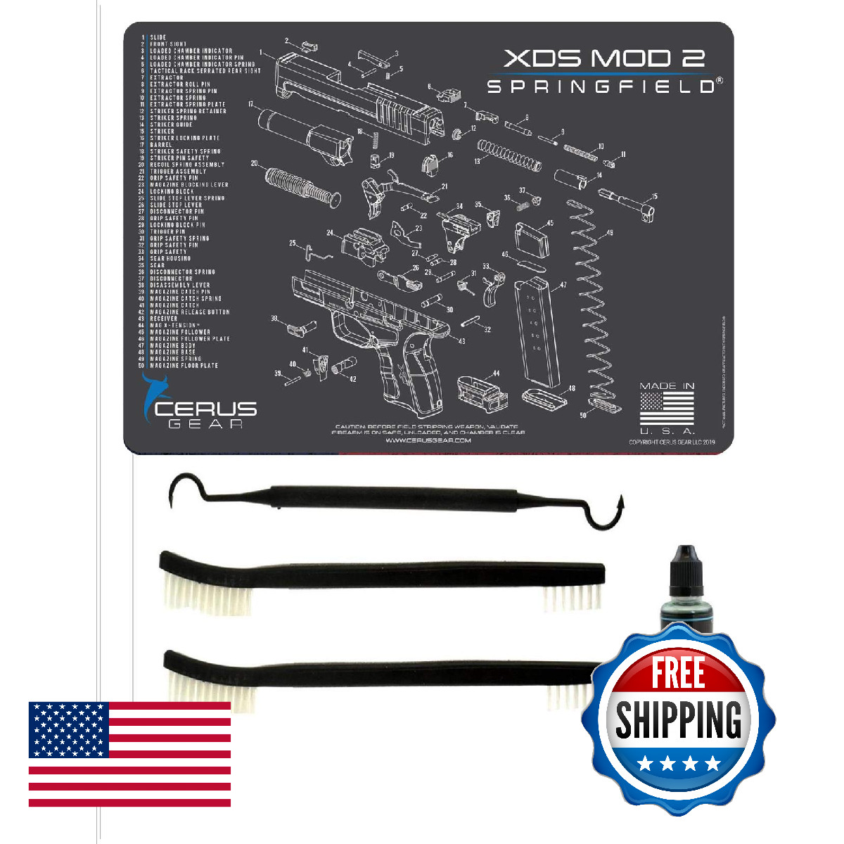 Springfield Armory XDs Mod 2 12x17 Gun Cleaning Mat, Kit & Clenzoil