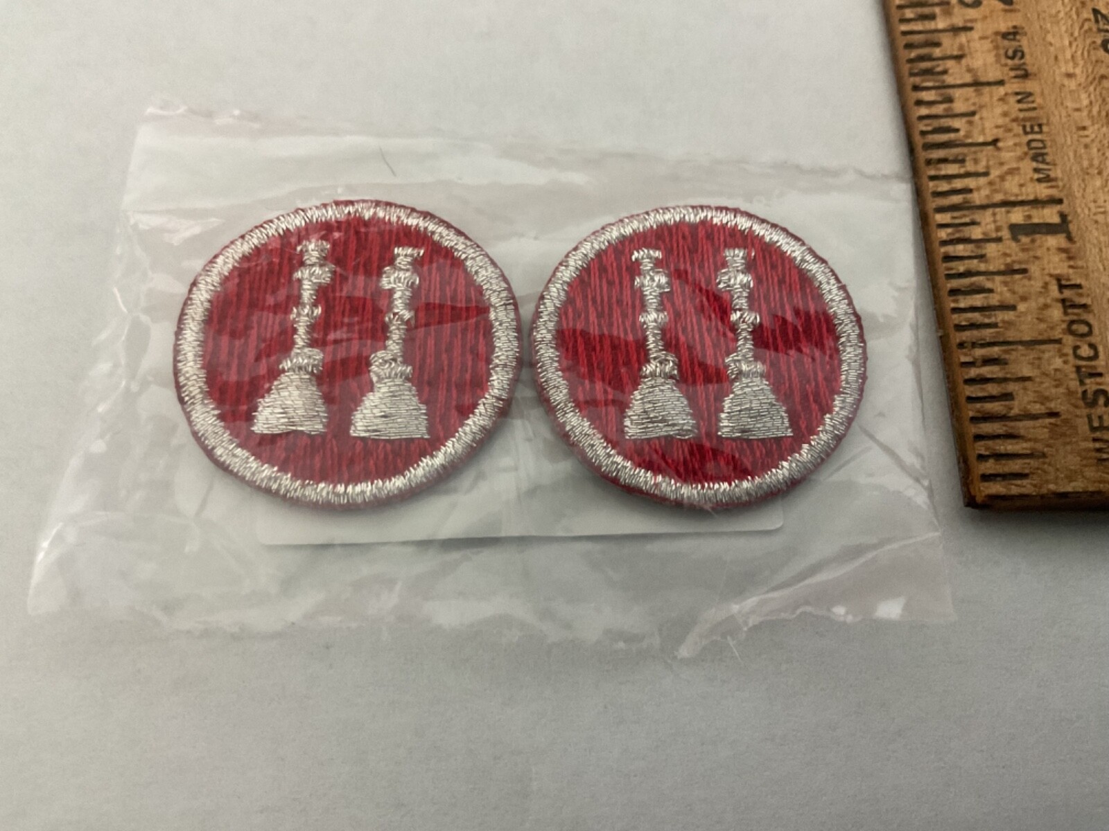 Fire Captain collar bugles  Red Embroidery/Silver  thread 2 bugles 1”inch