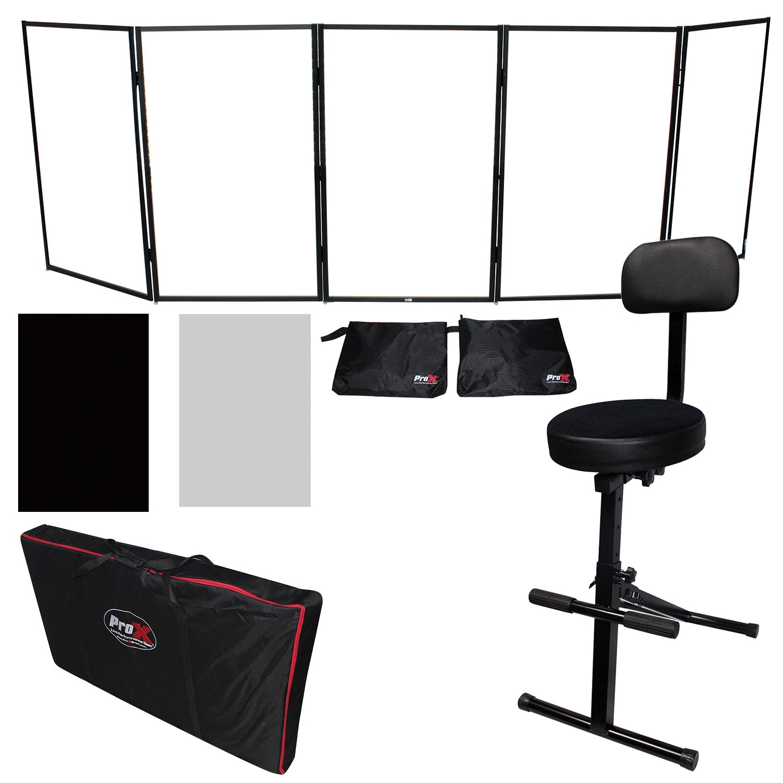 ProX XF-5X3048B Black Aluminum 5 Panel Scrim Facade Frontboard + DJ Chair idjnow