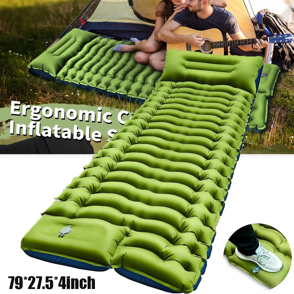 Camping Sleeping Pad, Ultralight Camping Mat with Pillow Built-in Foot Pump NEW