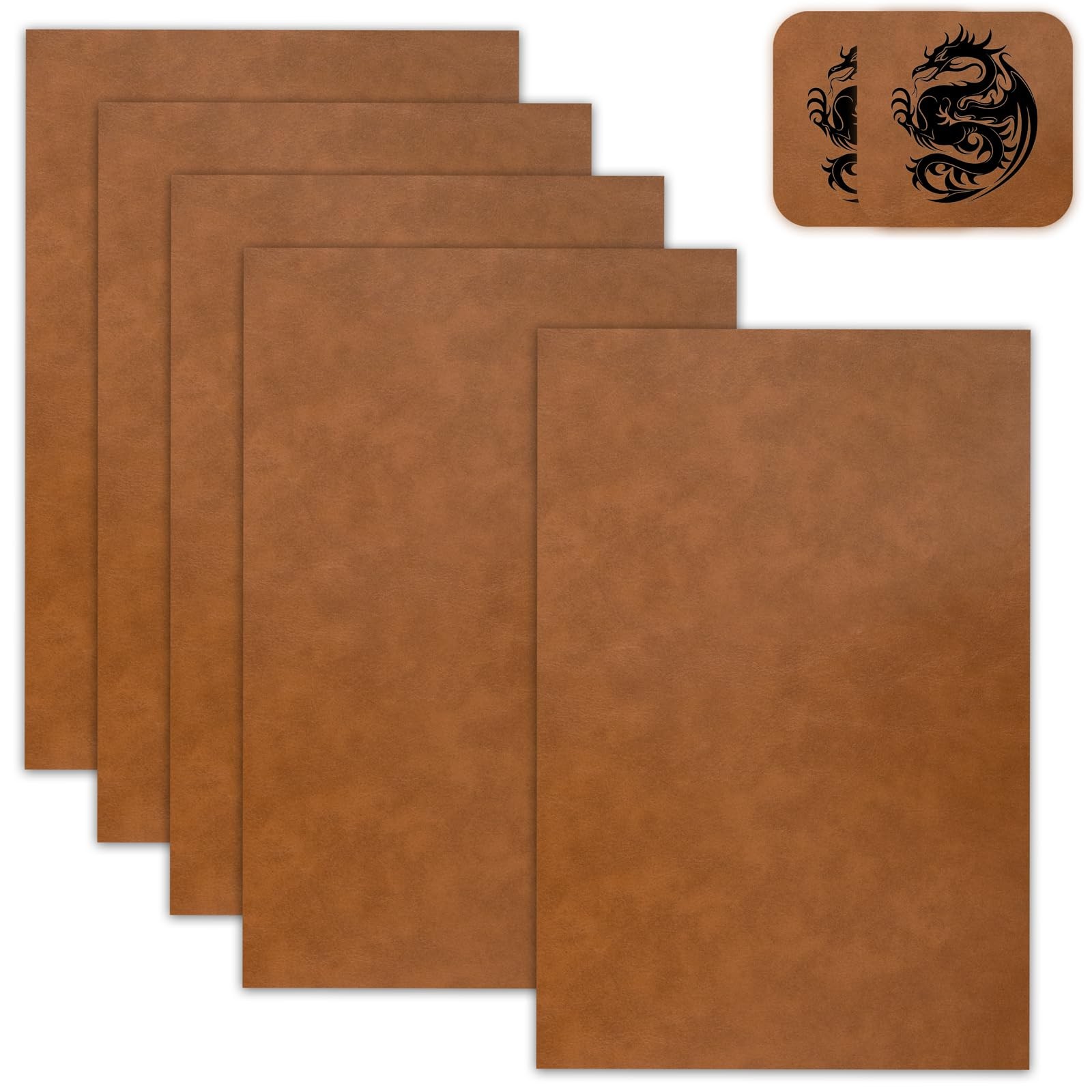 5 Pack Laserable Leatherette Sheet Faux 12.6 x 10.2 inches, Bourbon Brown