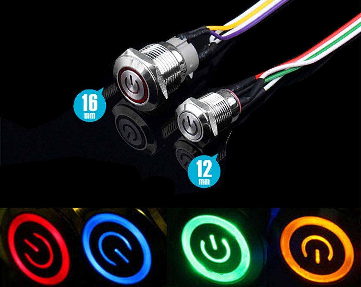 16mm Metal Chassis Push Button Power Switch with 22" Extension Cable for PC Case