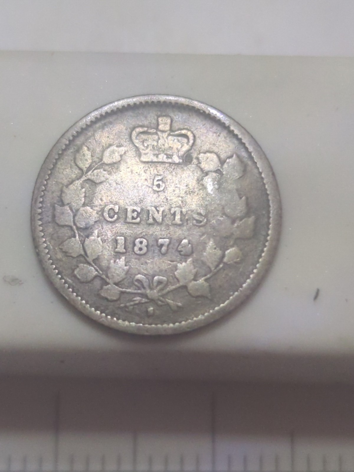 Canada 1874-H Silver 5 Cents, Queen Victoria Plain 4- VG10 Details (A341)