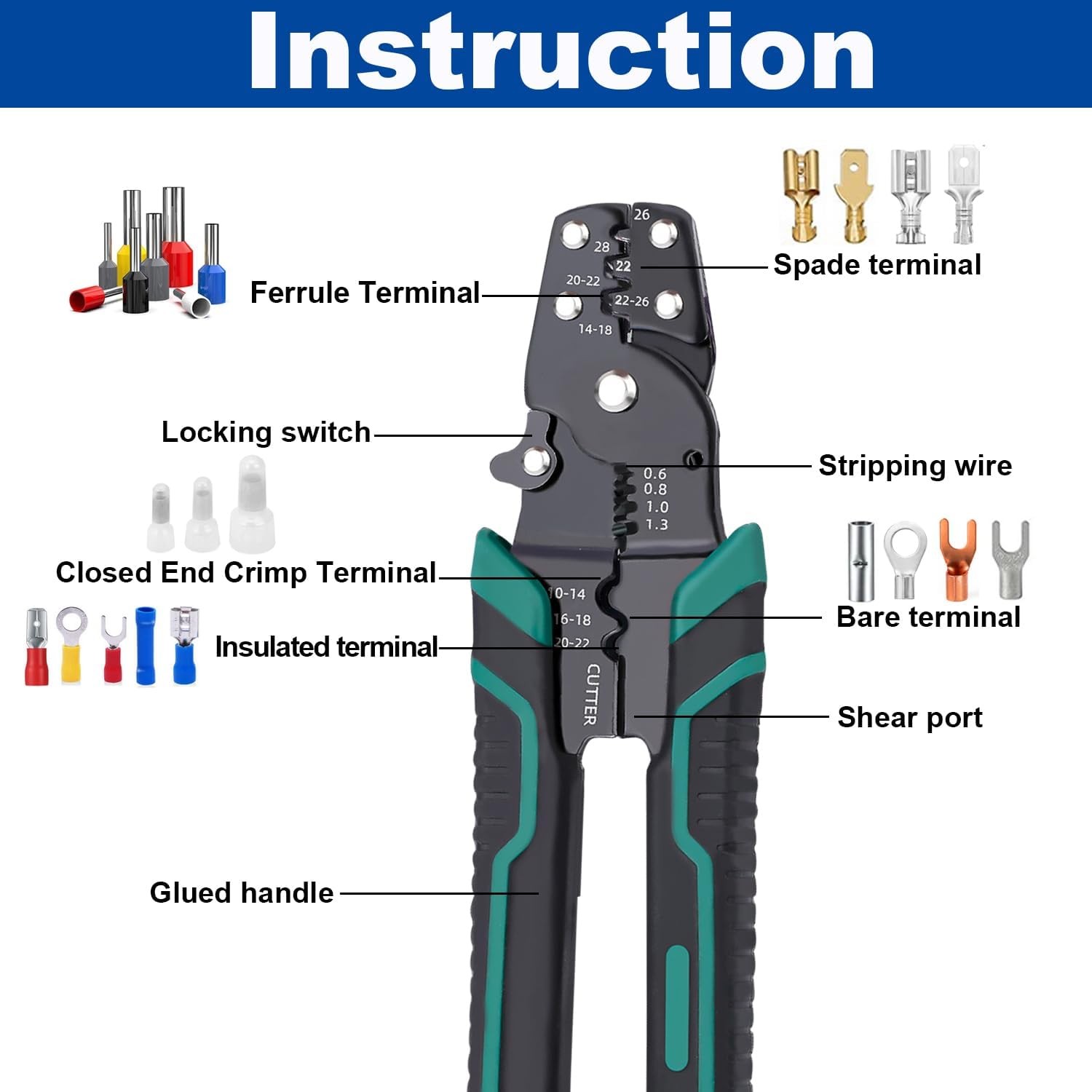 Wire Crimping Tool, Multifunctional stripping crimping pliers Wire stripper and