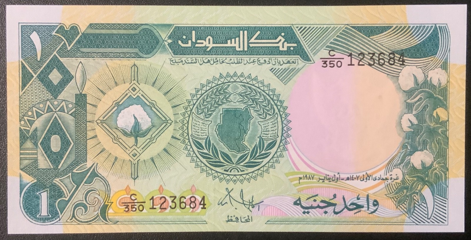 1987 SUDAN PAPER MONEY - ONE POUND UNCIRCULATED BANKNOTE!