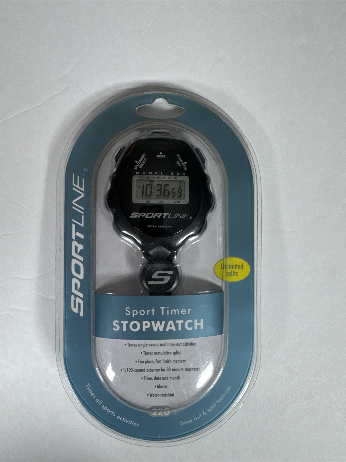 Sportline Sport Timer Stopwatch Model 220 1/100 Sec. New In Pkg w/battery