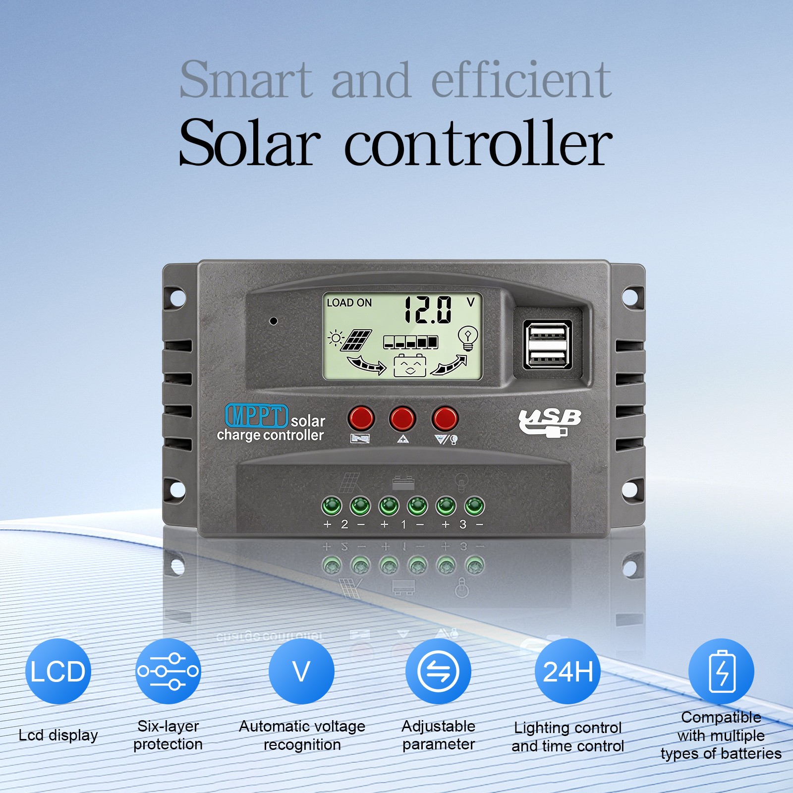60A MPPT Solar Charge Regulator Controller 12V/24V Auto for lithium battery