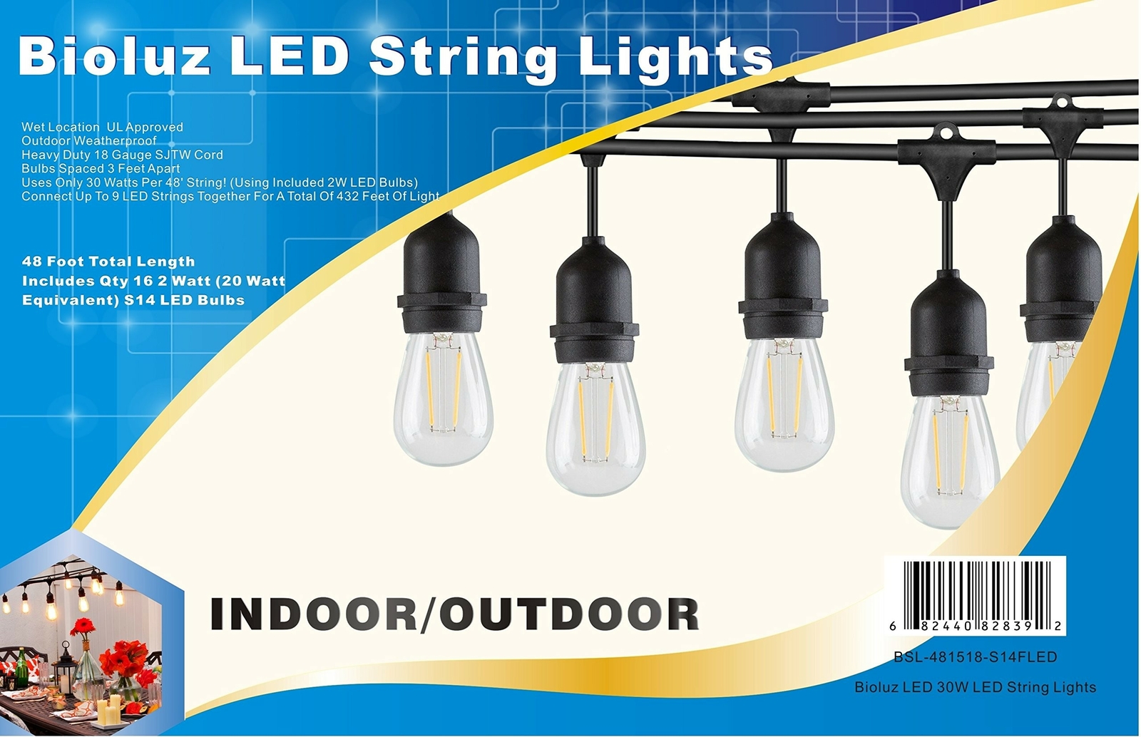 Bioluz LED Outdoor String Lights, 49Ft LED Weatherproof Connectable String Li...