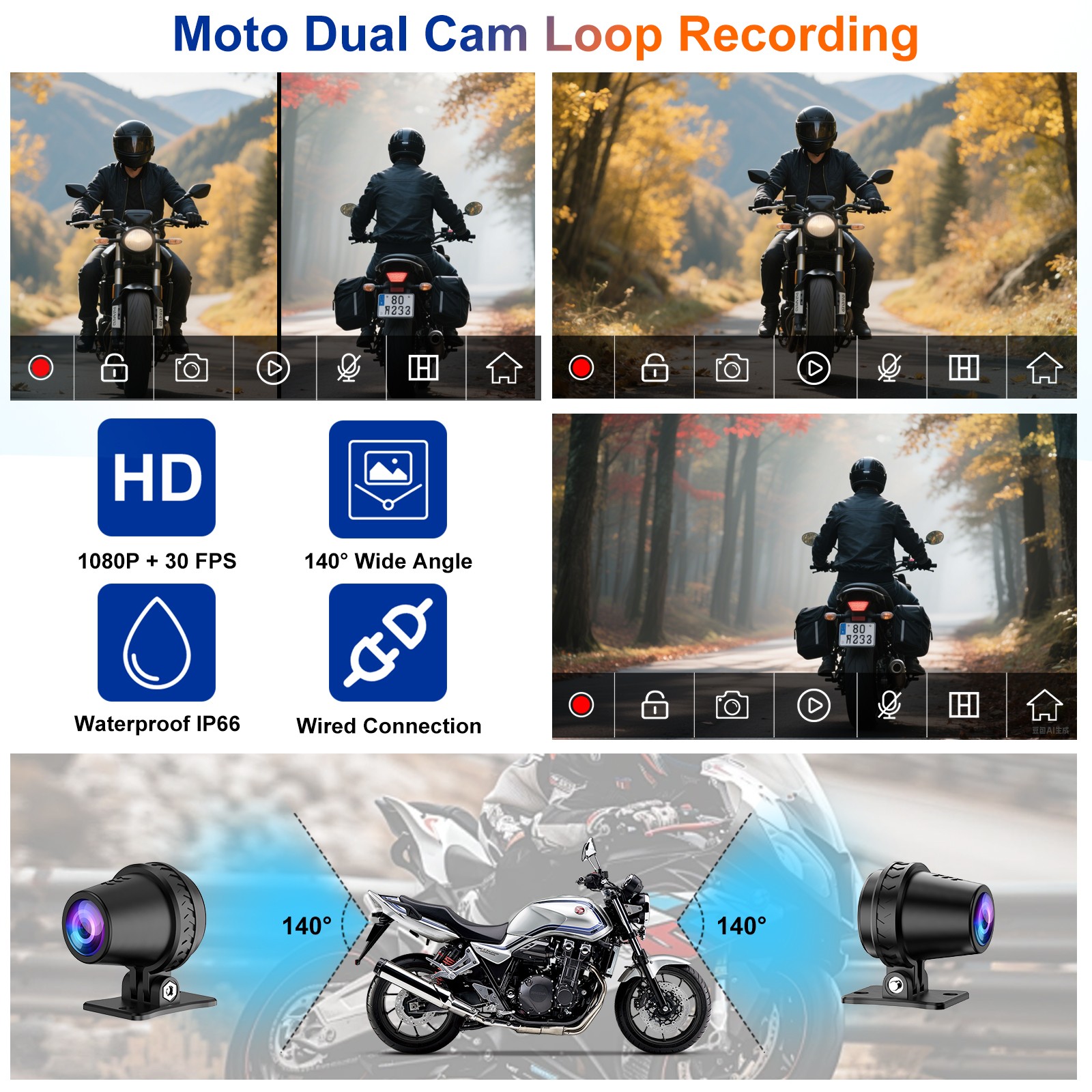2026 LBW 6" Portable Motorcycle CarPlay GPS Dual 1080P Camera 128G SD Card, TPMS