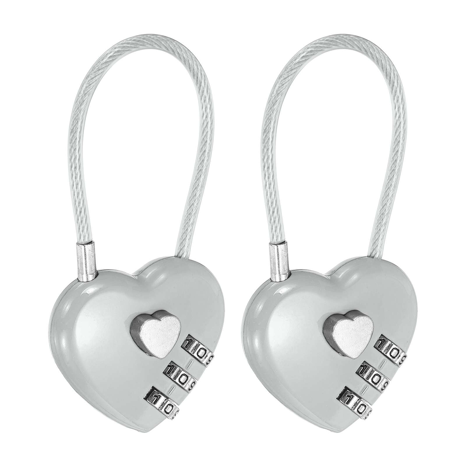 Combination Padlock (4.3 Inch, Grey)(2 Pcs), 3-Digit Heart Shaped Combo Padlock