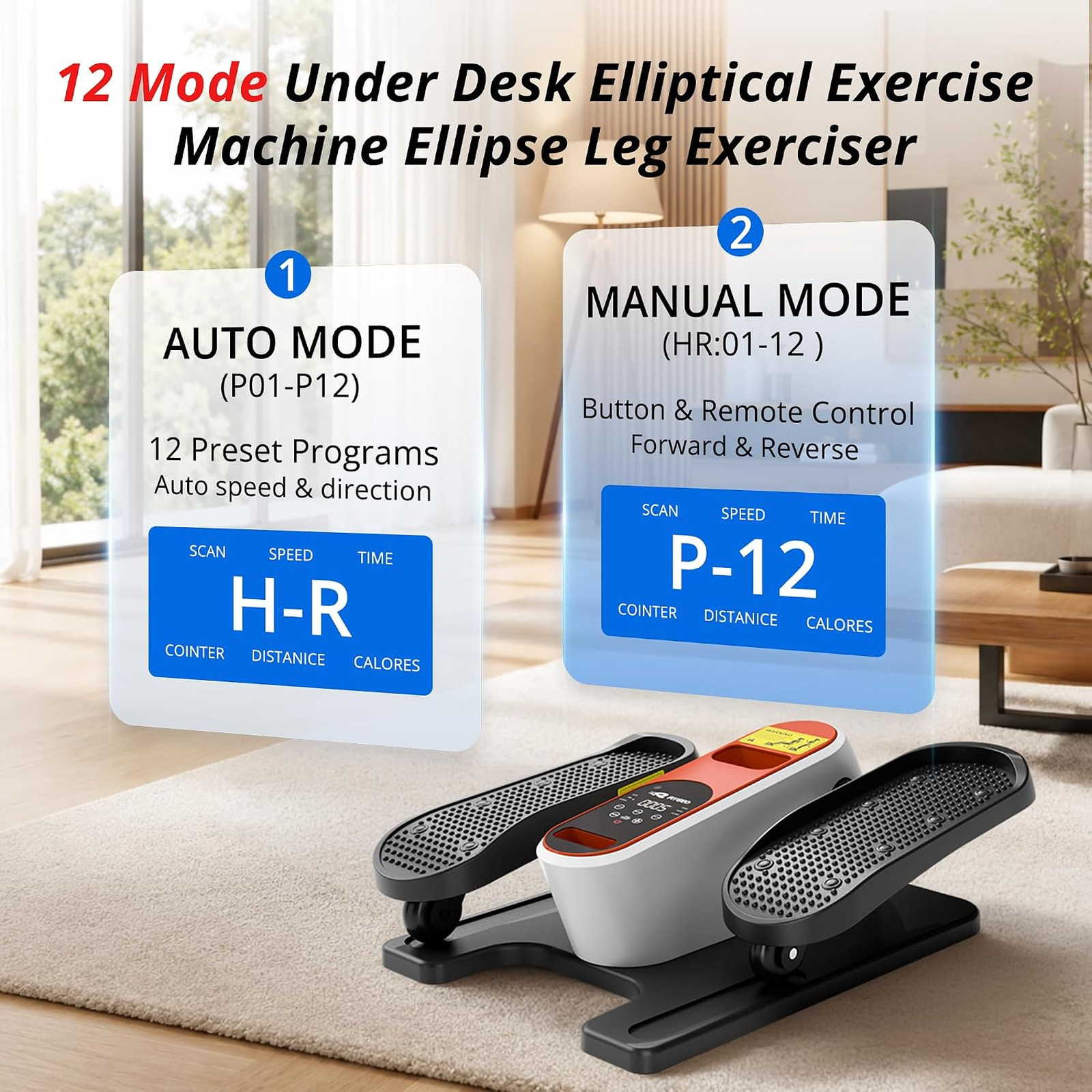 Under Desk Elliptical Machine, Portable Quiet Seated Pedal Exerciser with LCD
