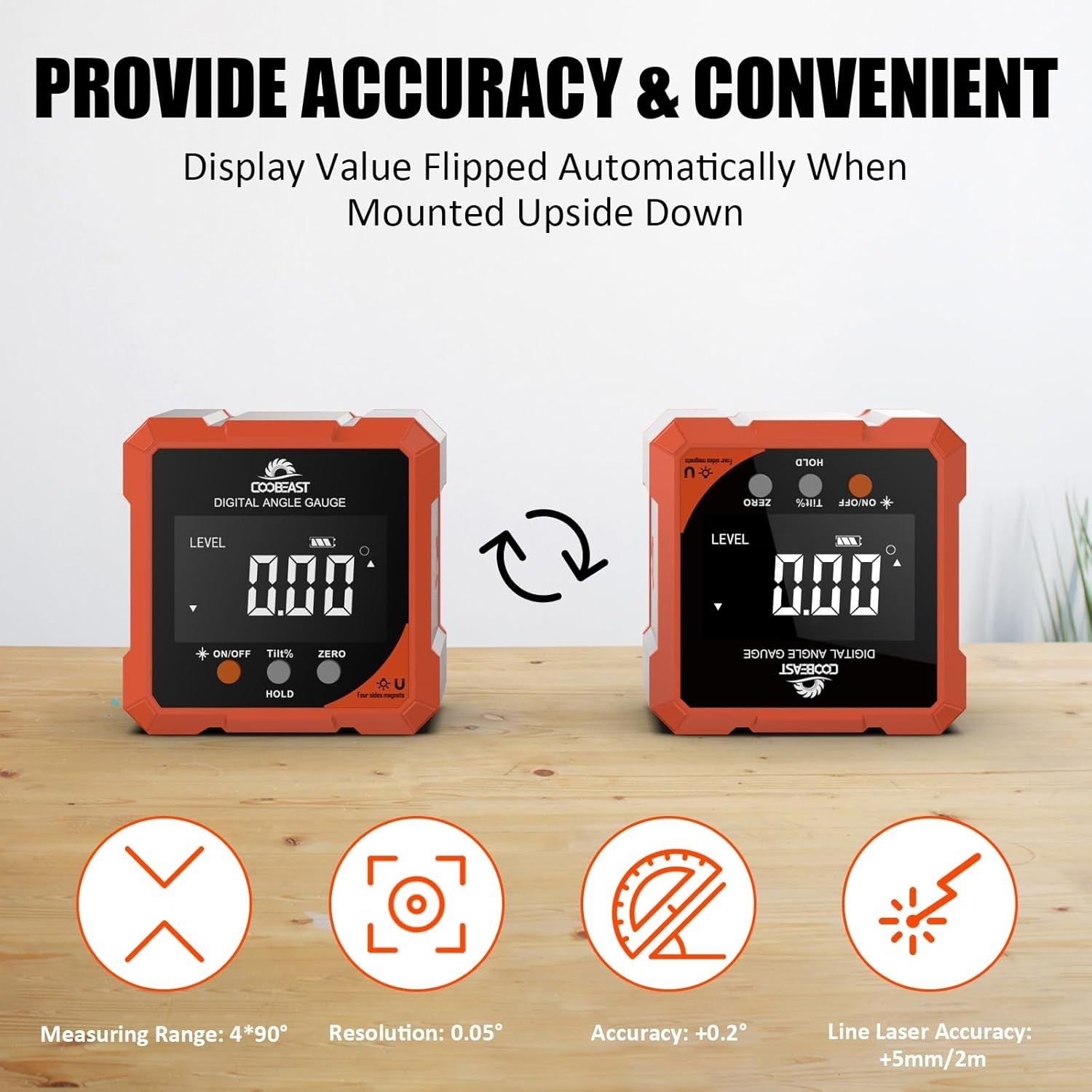 Rechargeable Mini Protractor with Strong Magnets & Laser for Accurate Measuring