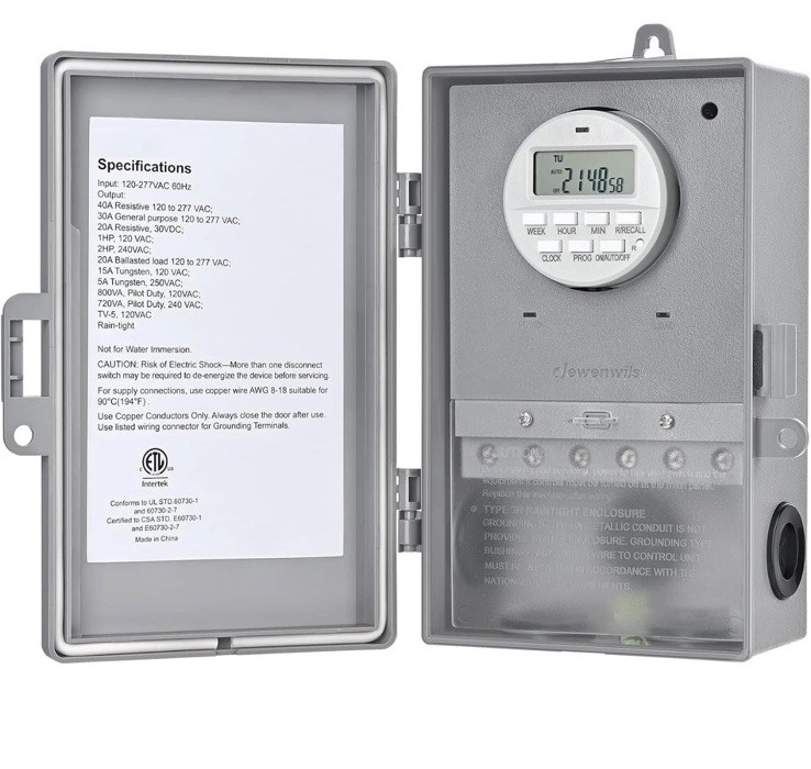 DEWENWILS Pool Pump Timer, Digital Timer Box, 2HP 40A 120-277 VAC, 7-Day Gray