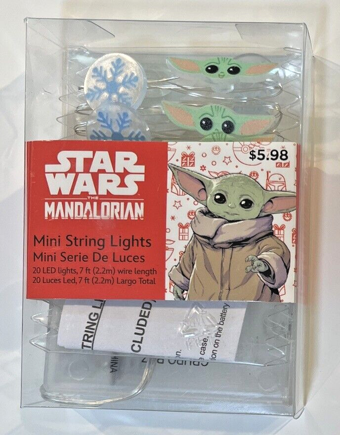 Star Wars Baby Yoda Grogu The Child & a Snowflake Mini String Lights 20 LED NEW