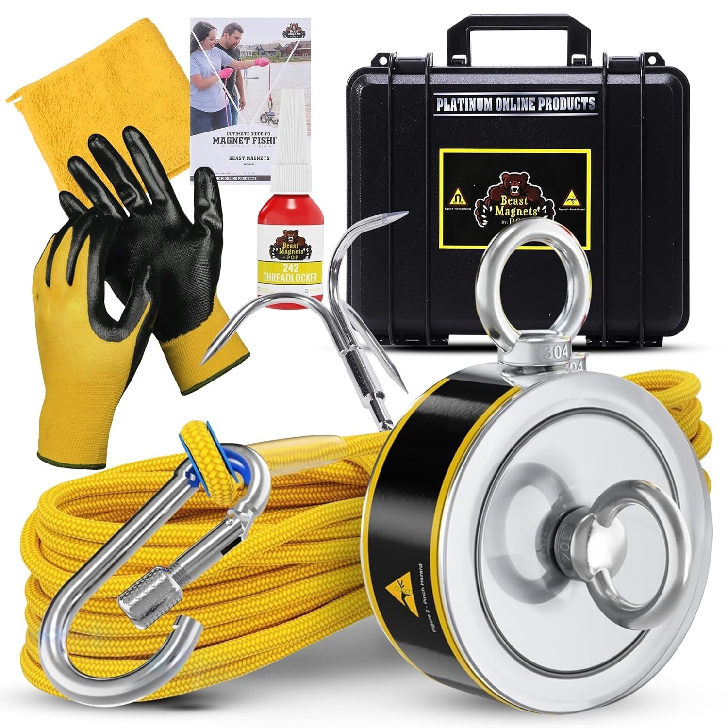 1320LB Magnet Fishing Kit Double Sided N52 Magnet 65ft Rope Set