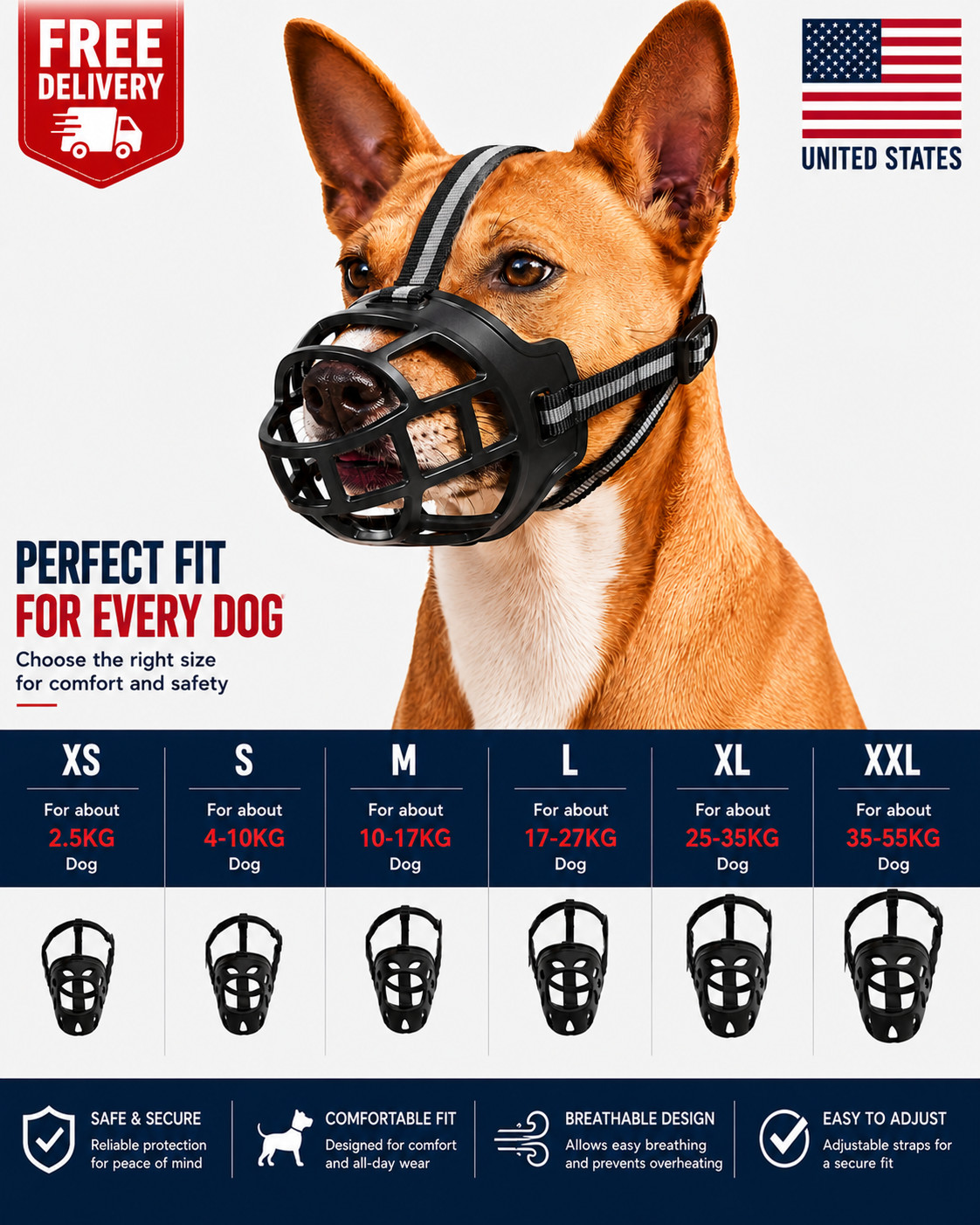 Adjustable Dog Muzzle Silicone Breathable Strong Basket Dogs Mouth Muzzle 2.5-70