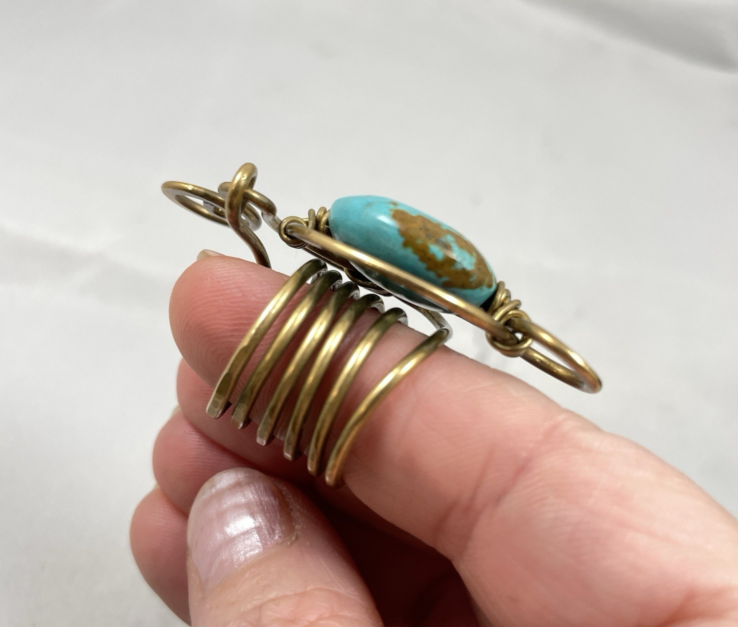 Artisan Cooper Wire Wrap Turquoise Statement Ring - Size 6
