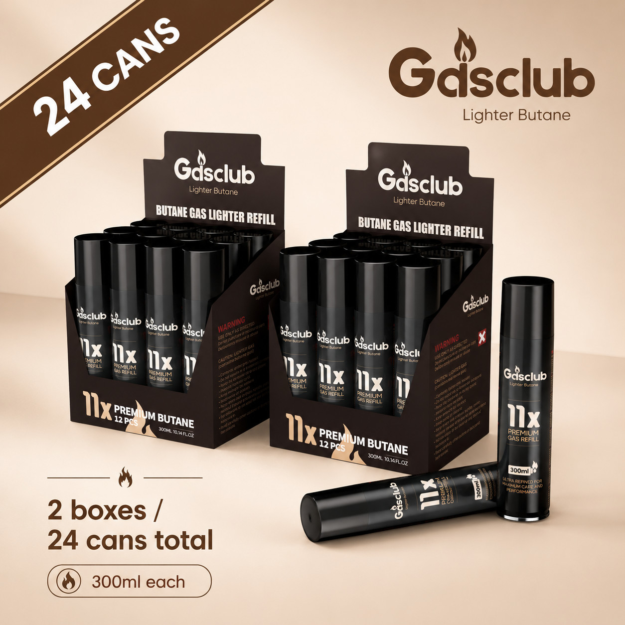 24 Cans 11X Refined Butane Lighter Gas Fuel Refill 300ml High Purity Premium