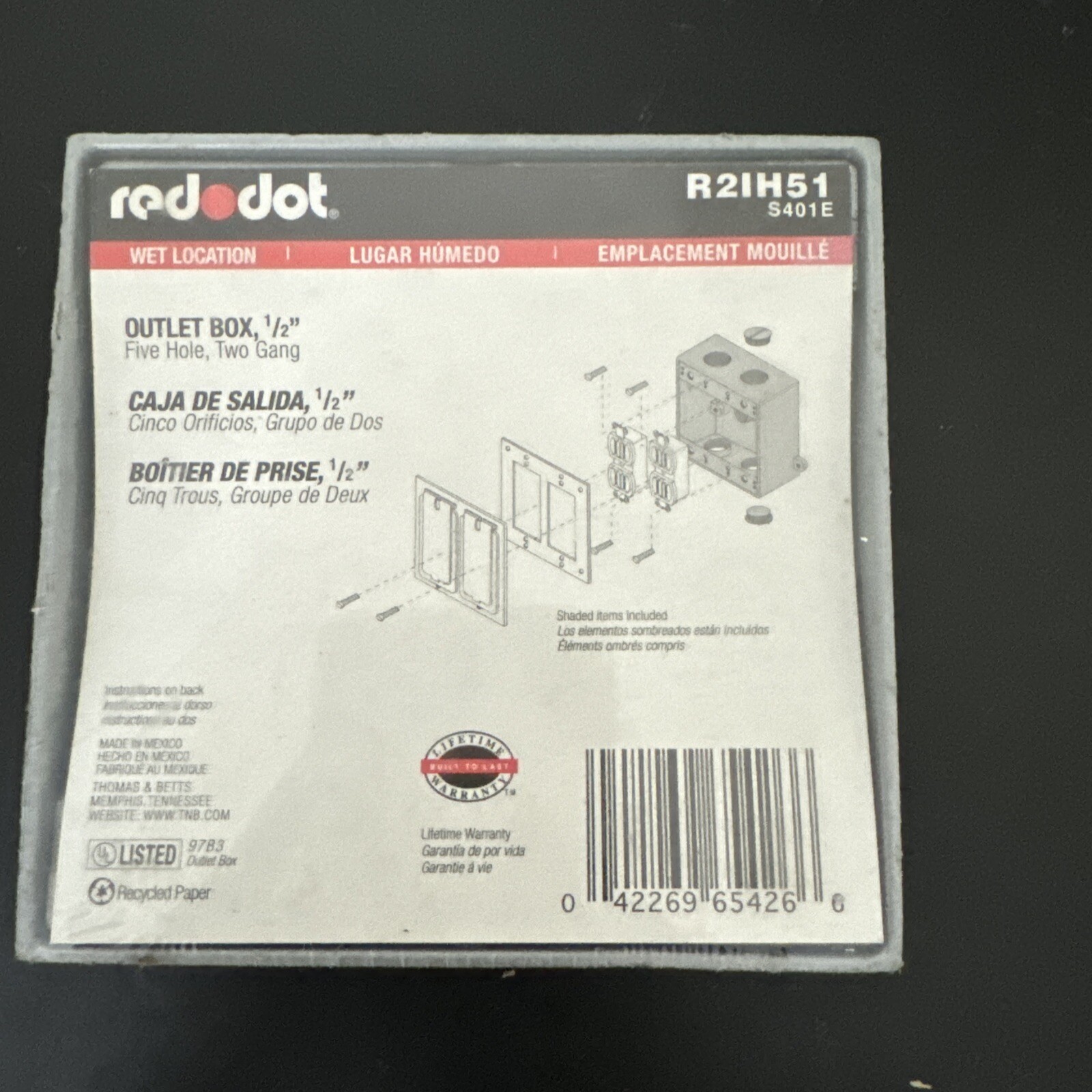 Red Dot Five Hole Two Gang Outlet Box Model R21H51 S401E