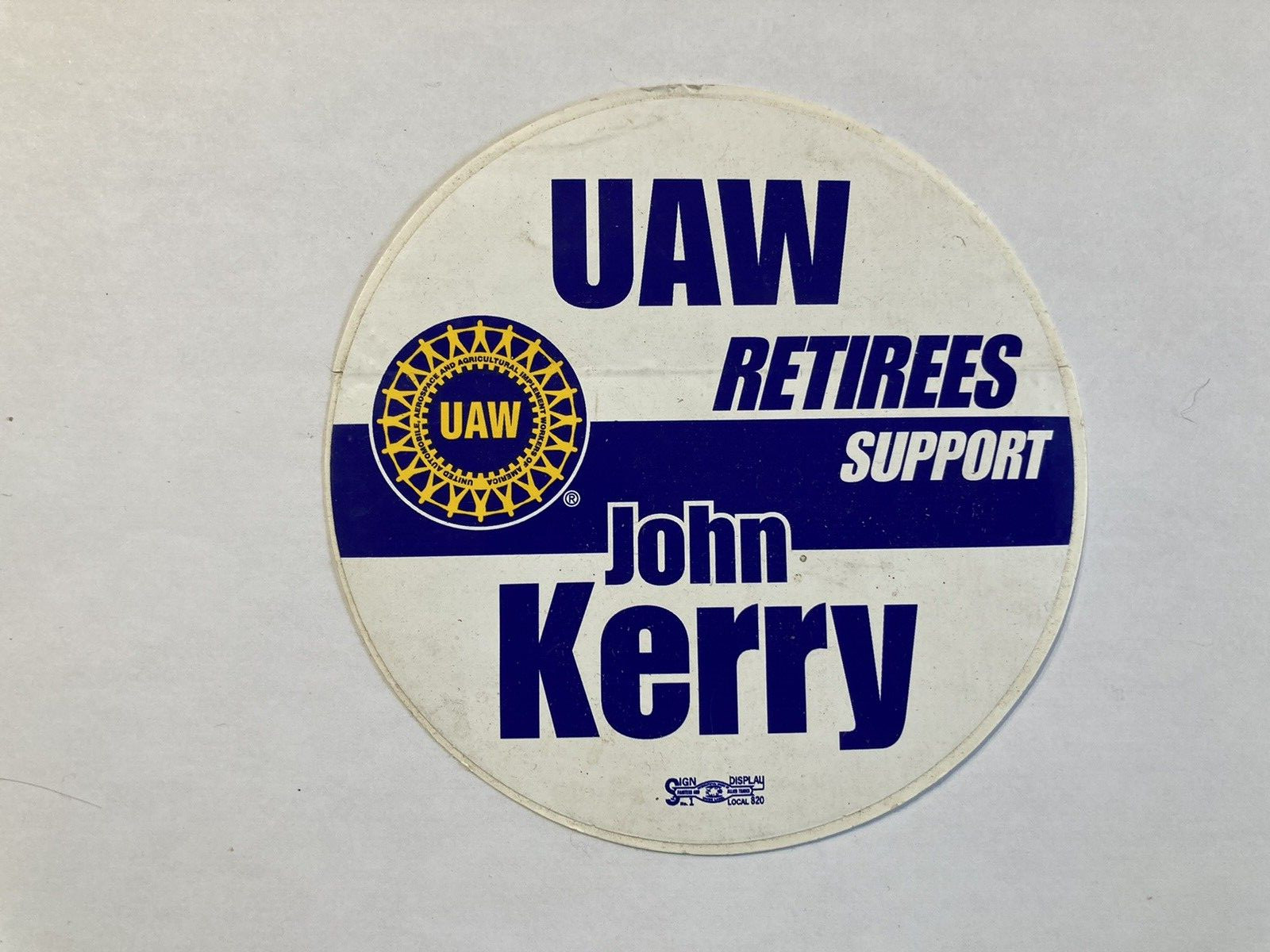 UAW Retirees Support John Kerry Sticker