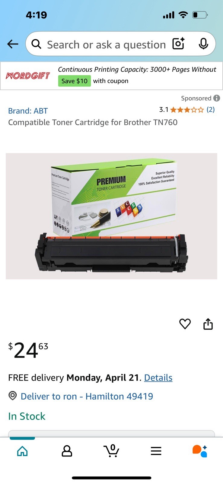 Compatible Toner Cartridge for Brother TN760
