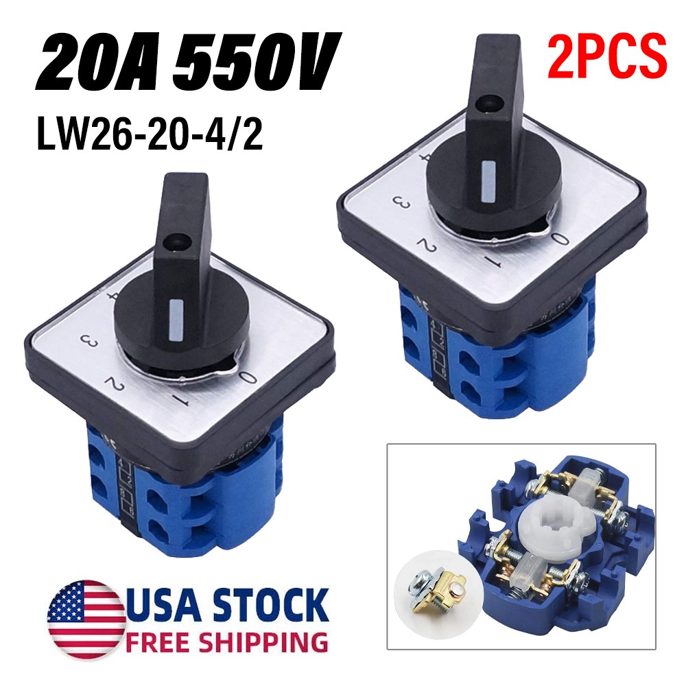 2X Universal Changeover Switch 20A 550V 4 Position 8 Terminals Latch Rotary Cam