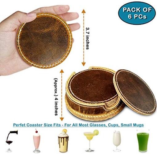 Leather Coasters for Drinks - Cup Coasters Coffee Table Kitchen Table Brown