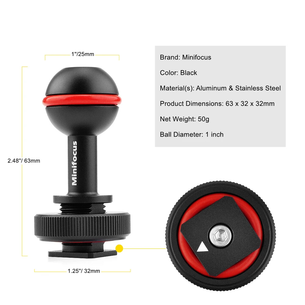 Diving Light Double Arm System Connector Dual 1 inch Ball Head for Camera Video