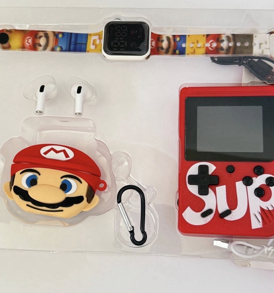 GT65 4in1 Suit Gift Mario Portal Watch Earbuds Case Retro Game Player